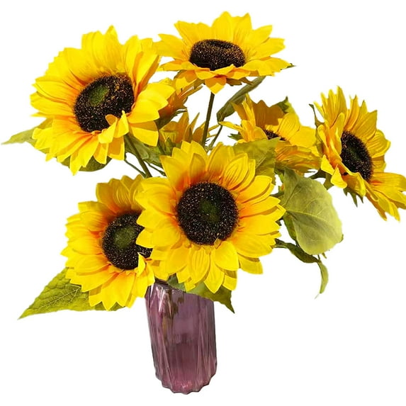 Ukeler Yellow Artificial Sunflowers 23 Inch in Height Handmade Fake Flowers with Stems Sunflowers Bouquet for Wedding Decoration, DIY Garden Decor, Party Decor, 9 Big Flowers Per Bunch