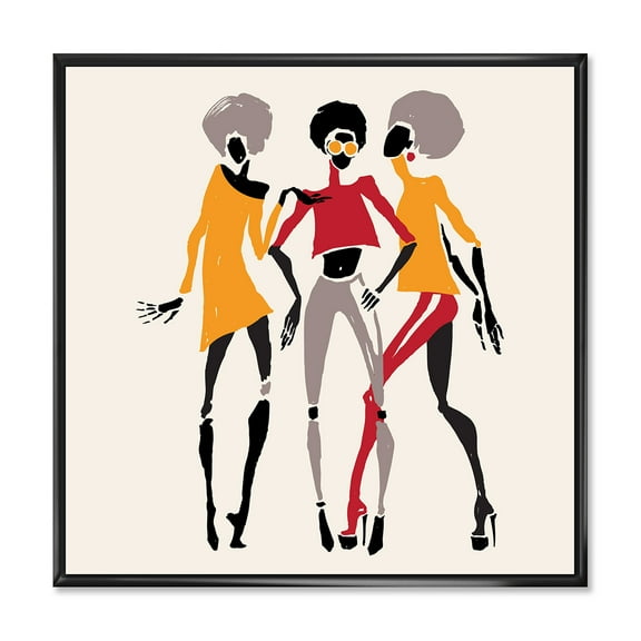 Designart 'African American Women Silhouettes Red and Yellow II' Modern Framed Canvas Wall Art Print