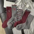thumbnail image 4 of Tumao Fashion Cotton Socks for Women, Heart Bow Pattern Cute Novelty Grey Red Socks, Soft Thin Lightweight Breathable Casual & Athletic 5 Packs, 4 of 6