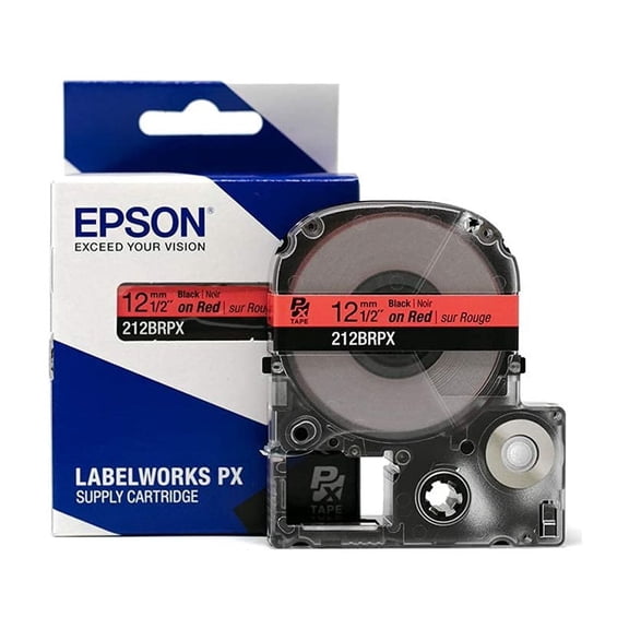Epson LABELWORKS 212BRPX - Black on Red PET Label Maker Tape - 1/2" (12MM) Wide, 30 ft