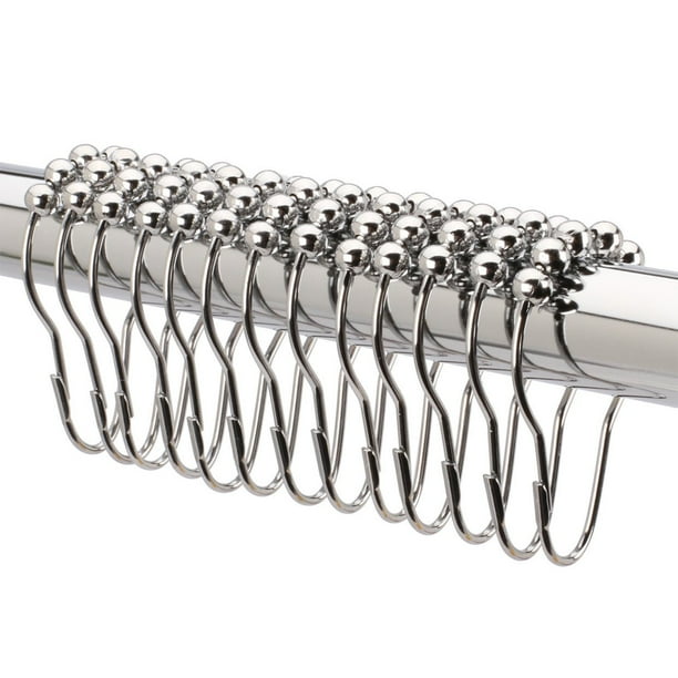 Polished Chrome Shower Curtain Hooks / Shower Curtain Rings (Set of 12) Smooth Rollerball