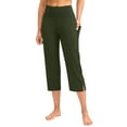 thumbnail image 2 of Mohiass Women's Capri Pants Stretch Summer High Waisted Womens Capris Clearance Yoga Wide Leg Tummy Control Capris Pants for Women with Pockets Army Green 2XL, 2 of 6