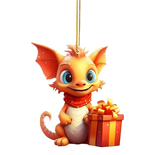 Colgante de árbol de Navidad acrílico con decoración de dragón de Navidad 2D, abalorio de 8cm, regalo para el hogar (3)