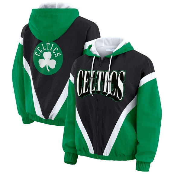 Women's WEAR by Erin Andrews Black/Kelly Green Boston Celtics Colorblock Full-Zip Hoodie Windbreaker Jacket