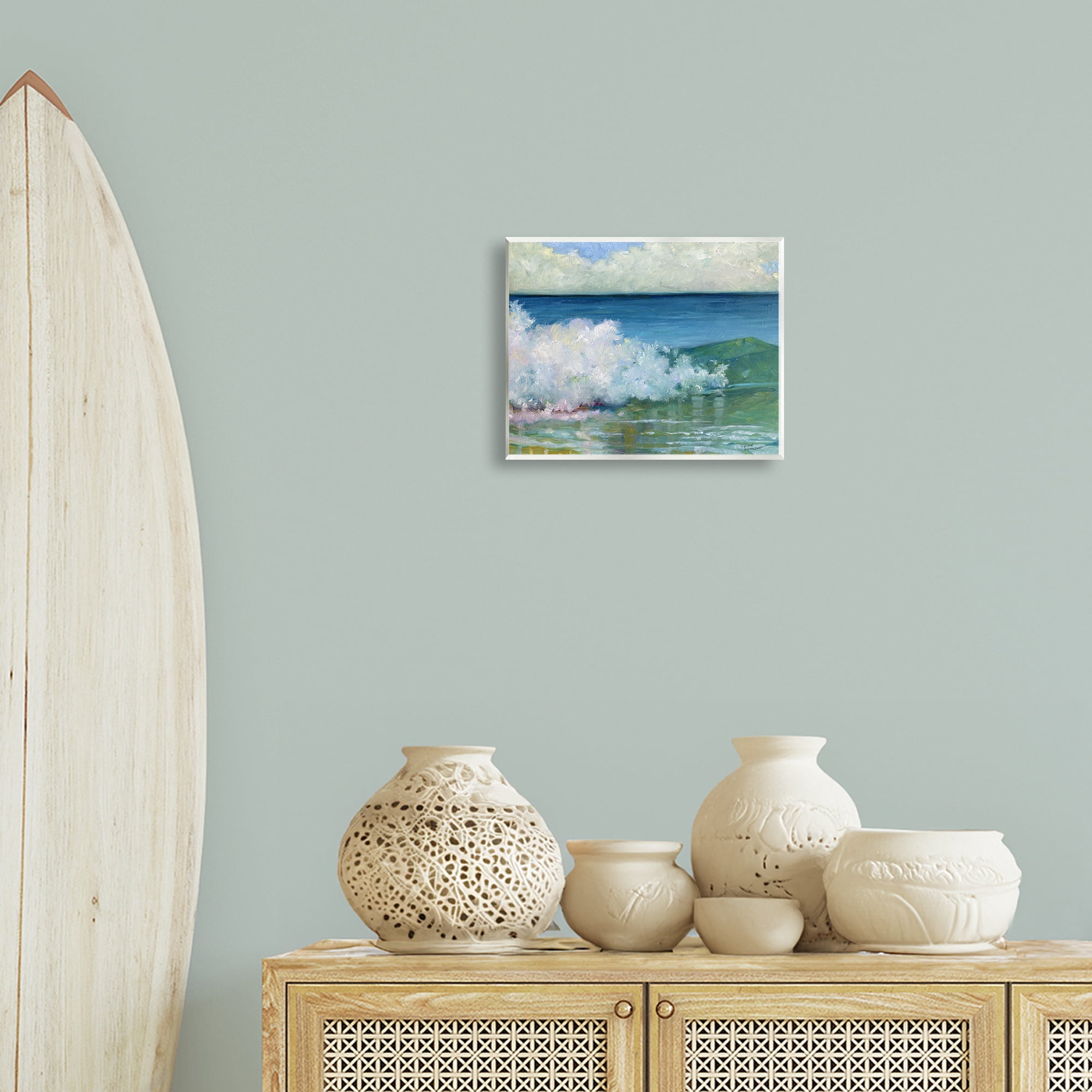 Stupell Industries Strong Splashing Wave Landscape Painting Unframed Art Print Wall Art, 14 x 11
