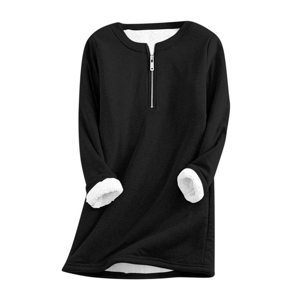 Vêtements d'Automne pour Femmes, Veste Ample à Manches Longues, Col Rond, Demi-Glissière, Polaire Épaisse en Poil d'Agneau, Chaude, avec Poches