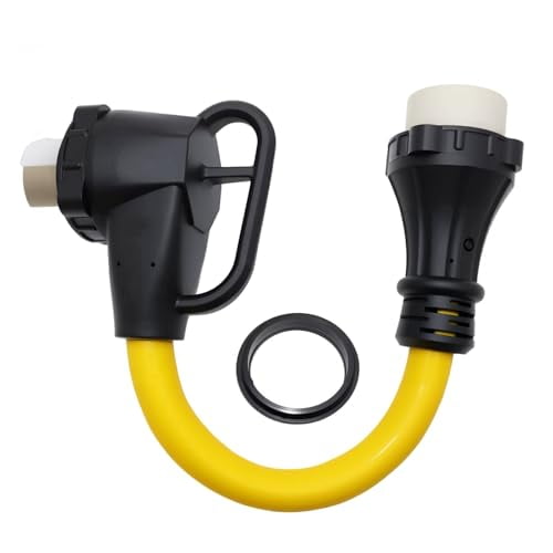 90 Degree 50 Amp RV Twist Lock Plug Yellow, for NEMA SS2-50P to SS2-50R RV Adapter, 1.5ft Heavy Duty Extension Cord Adapter with 50Amp Power Locking Male and 50 Amp 90 Degree Locking Female
