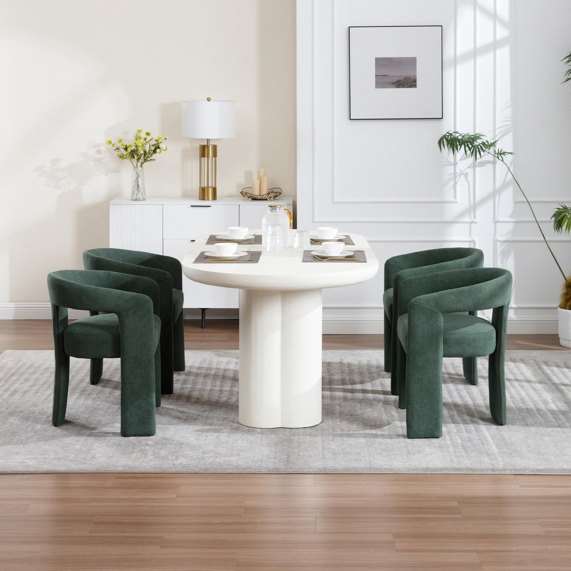 Tmsan Green Modern Boucle Kitchen Chairs,Multipurpose Comfy Accent Armchair for Dining Room Living Room,2 Set Upholstered Barrel Kitchens Chair,Green