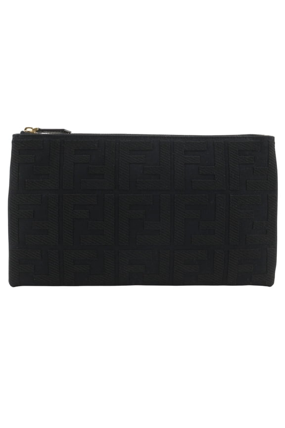 Pre-Owned Fendi Medium Flat Pouch (FF Logo, 8N0149 A9P6) - Cotton, Black, Unisex