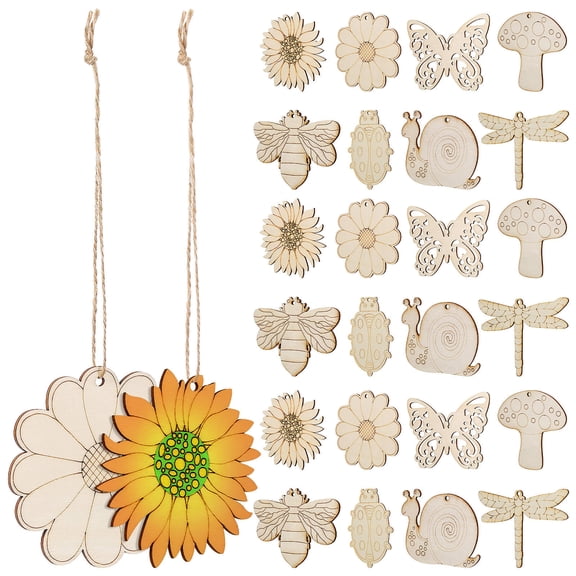 WORGEOUS Wooden Crafts Assorted Color 40Pcs 3.38X2.79X0.08in