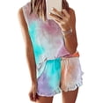 thumbnail image 1 of Ensemble de Pyjama Sans Manches à Volants 2 Pcs Imprimé Tie-Dye pour Femmes, 1 of 3
