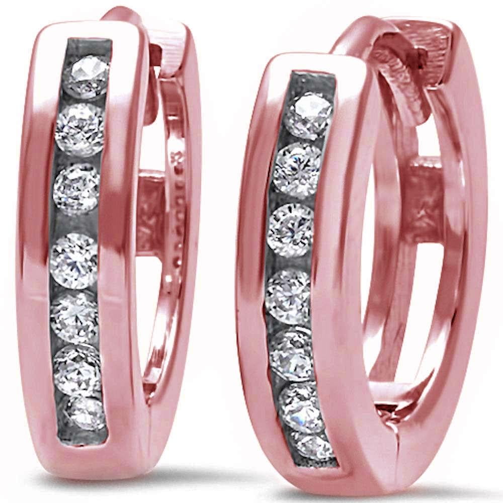 Clear Cubic Zirconia Huggie Hoop Earrings Rose GoldTone Plated