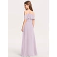 thumbnail image 2 of Drtj 2-14T Kids Teens Junior Bridesmaid Flower Girl Dresses Cascading Ruffles A-line Cold Shoulder Halter Floor-Length Chiffon, 2 of 5