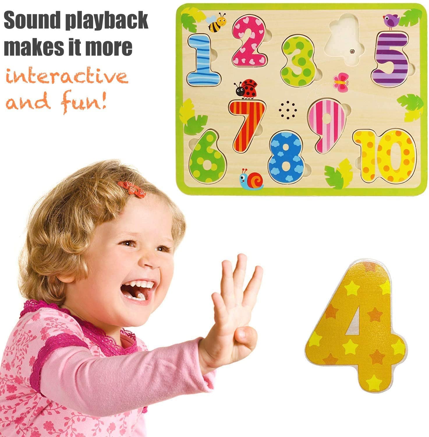 Pidoko Kids Numbers Sound Puzzle - Wooden 123 Counting Board Pidoko Kids Numbers Sound Puzzle - Wooden 123 Counting Board