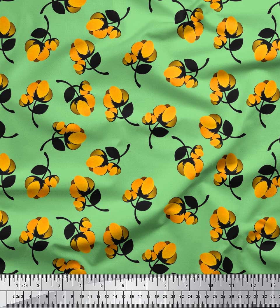 Soimoi Christmas Print Cotton Canvas Fabric - Green Leaves & Baubles Design 42 Inches Wide