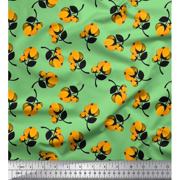 Soimoi Green Silk Fabric Leaves & Floral Clip Art Fabric Prints By Yard 42 Inch Wide