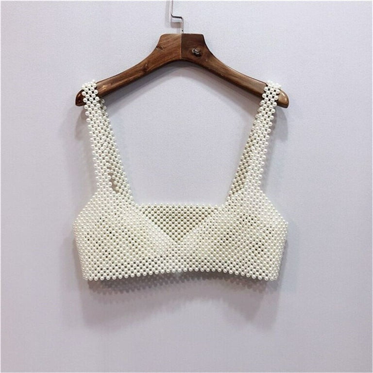 Risewill Women Crochet Pearl Vests Bralette Bra Lingerie Short