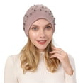 thumbnail image 5 of UDIYO Beanie Hat Double-layers Pearl Rhinestone Decor Baggy Slouchy Keep Warm Thin Spring Autumn Winter Women Skull Cap for Outdoor, 5 of 8