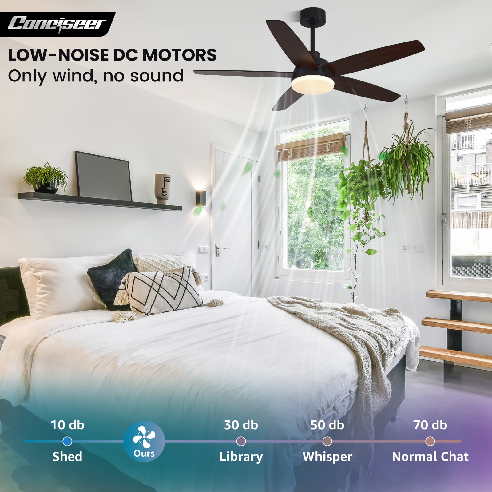 52 Inch Ceiling Fans with Lights,  Modern Ceiling Fan with Light and Remote for Bedroom Living Room Kitchen Home Office, Indoor/Outdoor Use, 3CCT Dimmable,  Dual Color 5 Blades 6 Speed Rever