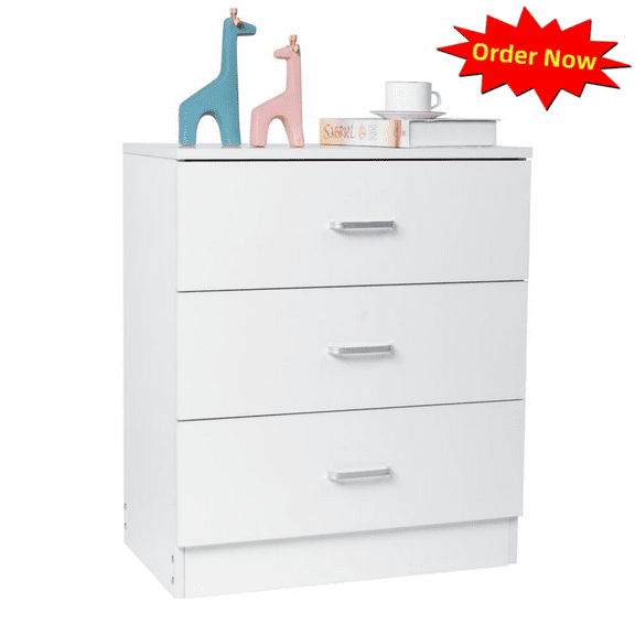 Tcbosik 3-Drawer Dresser for Bedroom, Modern Chest of Drawers, Small Nightstand for Living Room, Hallway, White