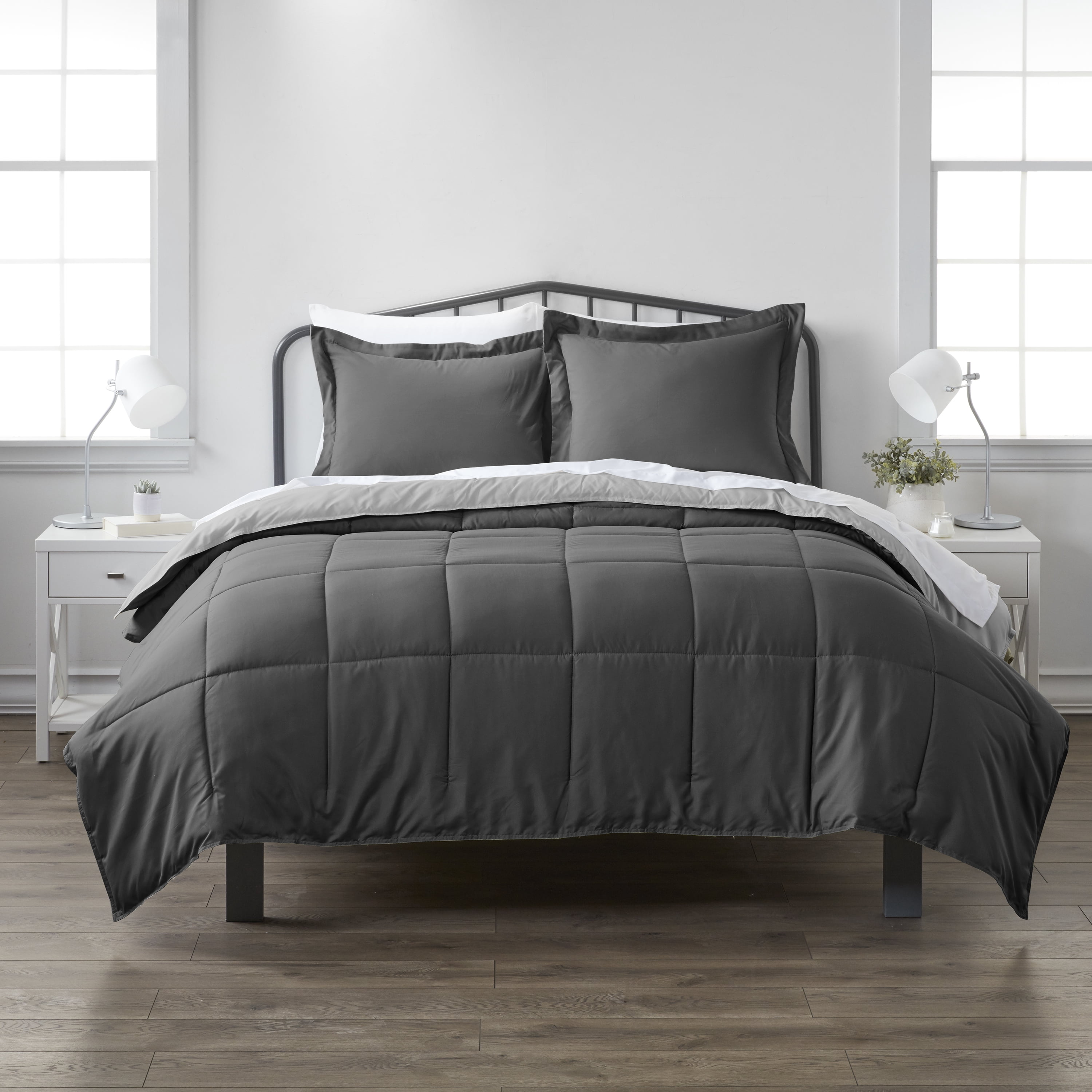 Noble Linens Soft 3-Piece Gray & Silver Reversible All Season Lightweight Down Alternative Comforter Set, King/Cal King
