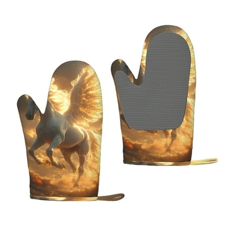 

Zeuib Golden Winged White Horse Print Oven Mitts Oven Gloves with Non-Slip Silicone Heat and Slip Resistant Cooking Mitt Set for Cooking and Baking (2 Count)