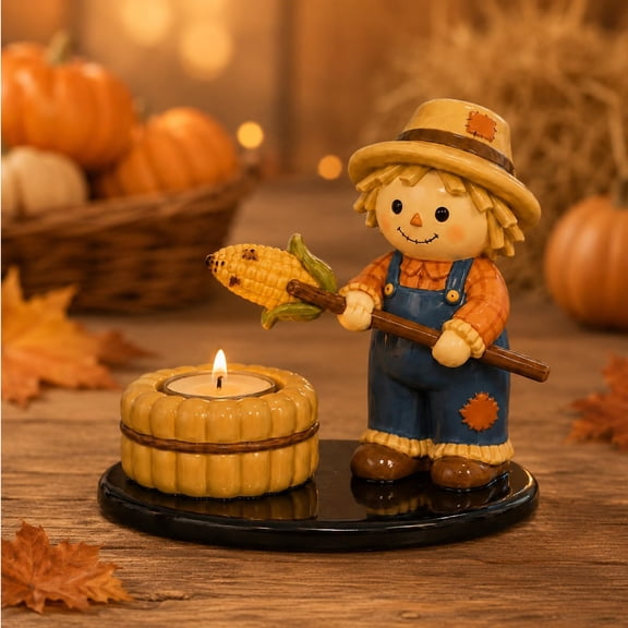Halloween Campfire Tealight Holder, Cute Ghost Mummy Scarecrow Resin Statue Candle Holder, Vintage Halloween Decor Indoor for Mantel Shelf Table Centerpiece, Fall Thanksgiving Gift Ornament,Style B