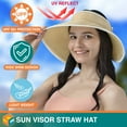 thumbnail image 3 of SUN CUBE Sun Visor Hats Women, Straw Beach Hats for Women, Wide Brim Summer Ponytail Hat, Packable Rollup Visor, Travel Foldable UV Protection Sunhat - Beige, 3 of 8