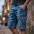 thumbnail image 5 of Jessboyy Jean Cargo Shorts for Men with Multi Pockets Button Zipper Knee Length Bermuda Cargo Summer Outdoor HIking Work Shorts Blue,XXL, 5 of 7