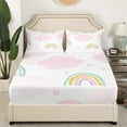 thumbnail image 4 of Rainbow Clouds Queen Sheets, Kawaii Cloud Sheet Set 4 Pieces Pink Room Decor, Cartoon Rainbow Cute Stars Bed Sheets Set Women Adult, Watercolor Rainbow Flat Fitted Sheet, 4 of 6