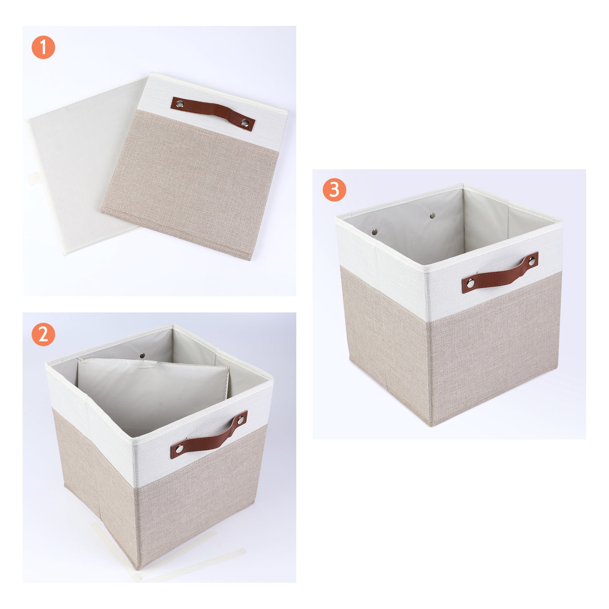 Unique Bargains Storage Cube Fabric Storage Bin with Handles Khaki 11*11*11in
