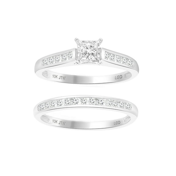 Brilliance Fine Jewelry Princess 1/2 Carat Lab Grown Diamond Bridal Ring Set in 10KT White Gold