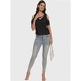 thumbnail image 4 of Women's Summer Short Sleeve V-Neck Criss Cross Cold Shoulder Blouse Tops, 4 of 4