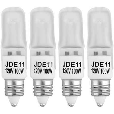 

4-Pack JDE11 120V 100W Frosted Halogen JDE11 100W Bulb Warm White 100 Watt T4 E11 Bulb Frosted JD E11 T4 100W for Chandeliers Pendants Table Lamps Cabinet Lighting Mini-Candelabra Base T4 Bulb