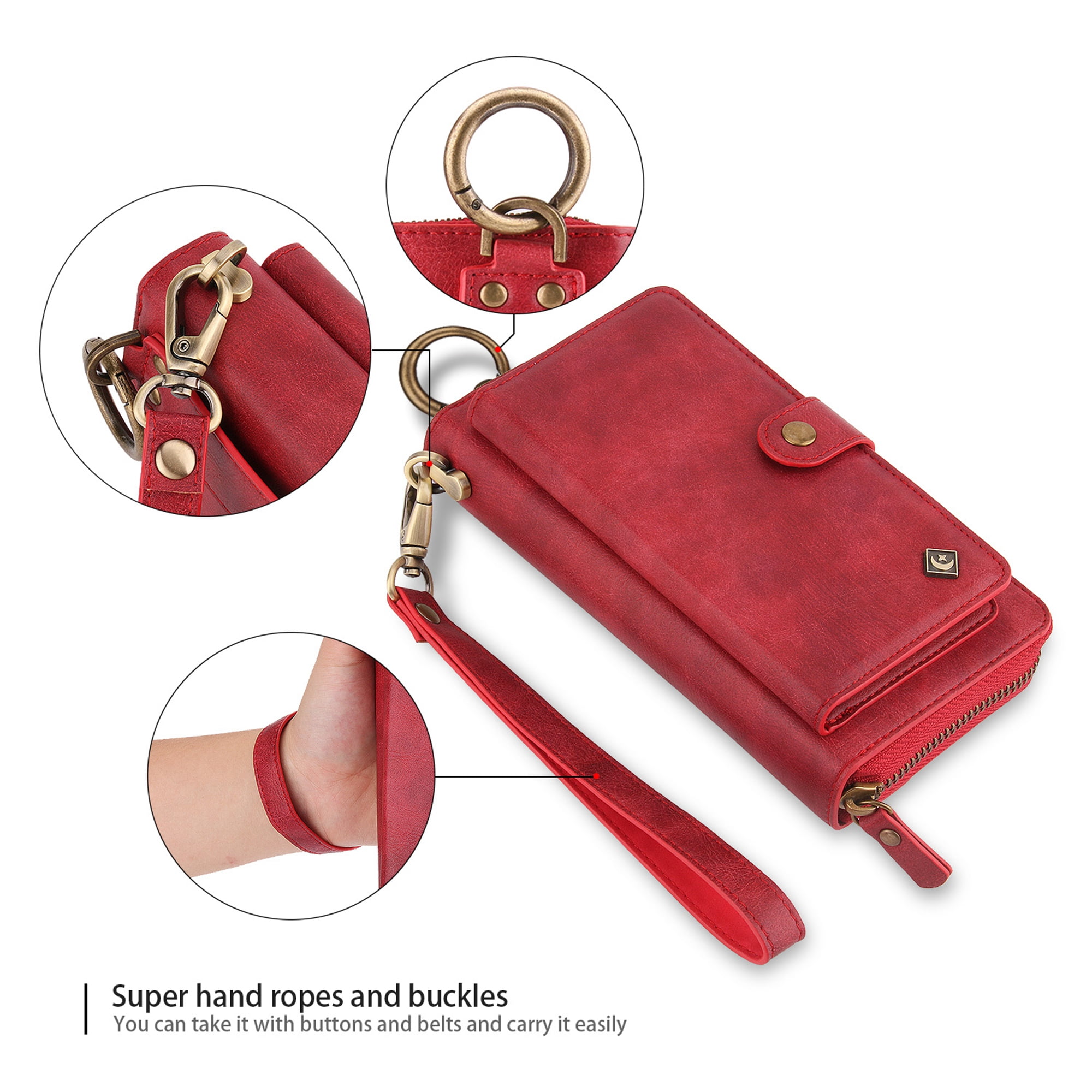 Galaxy S9 Plus Wallet Detachable Case, Dteck [wrist band][14 Card Slots] Zipper Purse Phone Case Multi-functional Folio Flip PU Leather Removable Magnetic Back Cover For Samsung Galaxy S9+,Red