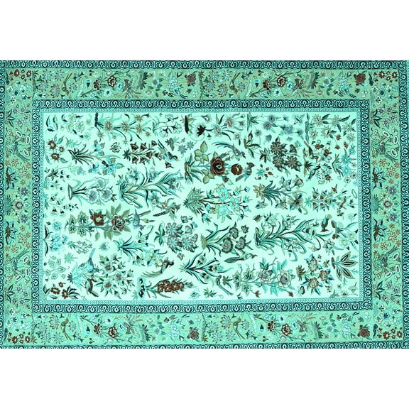 Ahgly Company Machine Washable Indoor Rectangle Persian Turquoise Blue Traditional Area Rugs, 5' x 7'
