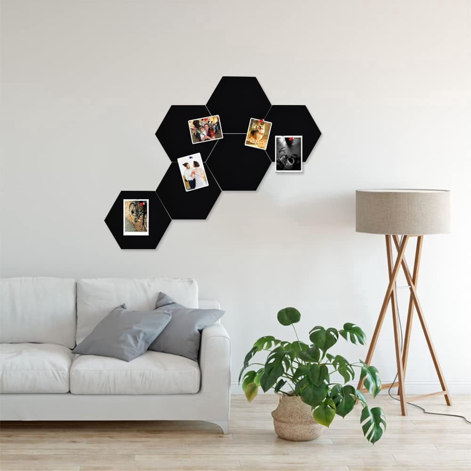 6 Pcs Hexagon Bulletin Board with 50 Pushpins & Sticky Note Adhesive Cork Board for Wall，Felt Pin Board for School，Office Decor（Black）