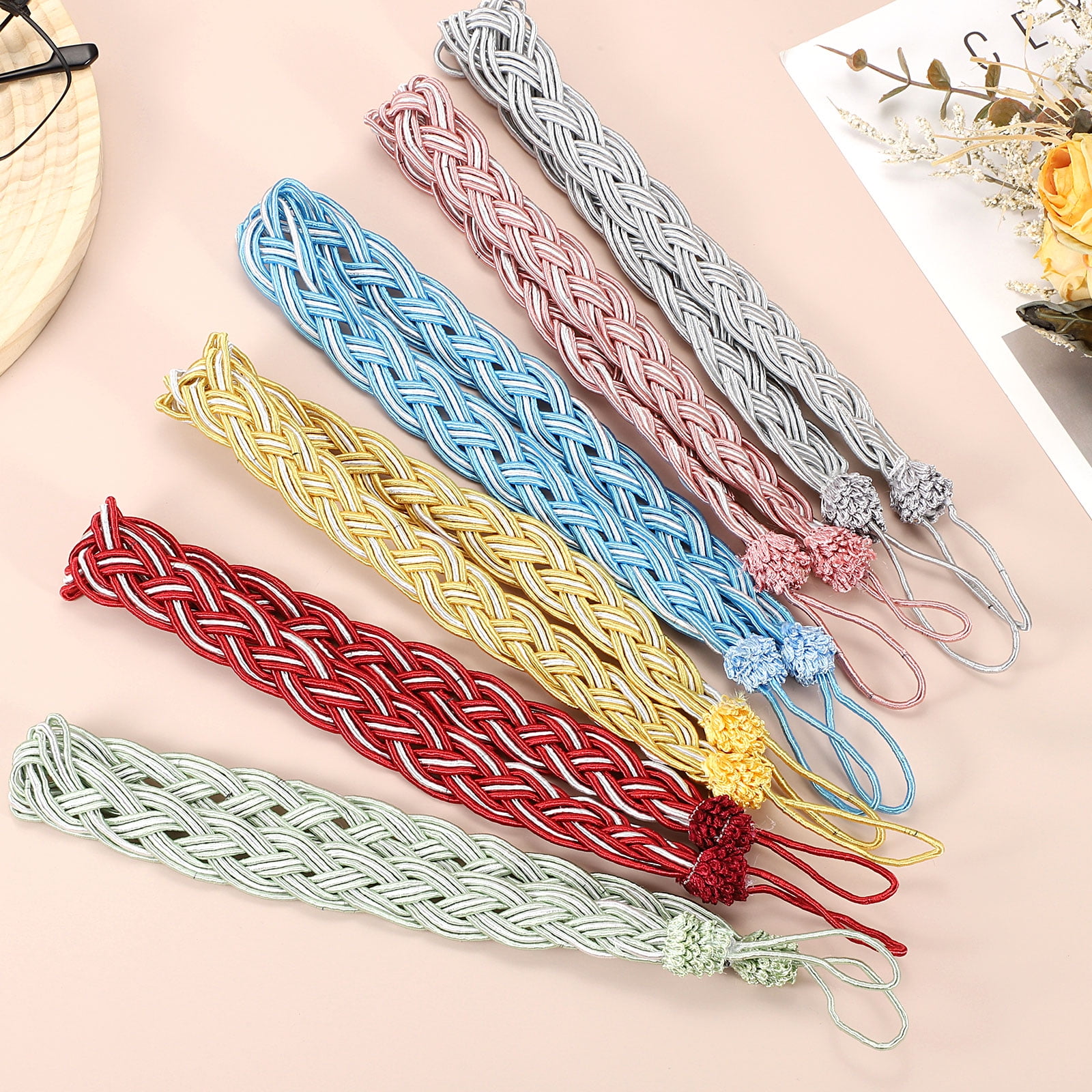 Unique Bargains Curtain Tiebacks Braided Drapery Holdback Light Green 22" 2 Pcs