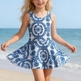thumbnail image 2 of VNKIDY Girls One Piece Swim Dress Kids Floral Print Sleeveless Crewneck Flared Skirt Swimsuit For Beach Pool Summer Wear Stylish Swimwear Blue 11-12 Years, 2 of 6