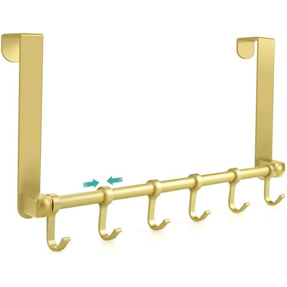 Triani Over The Door Hook Towel Rack Door Hanger Hook Over Door Organizer with 6 Moving Hooks for Clothes Towels Coats Bags Behind Back of Door Bathroom