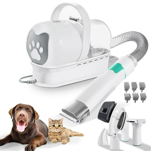 7-in-1 Pet Grooming Kit with Vacuum Function for Dogs Cats Low Noise Design Includes 6 Guide Combs for Precise Trimming