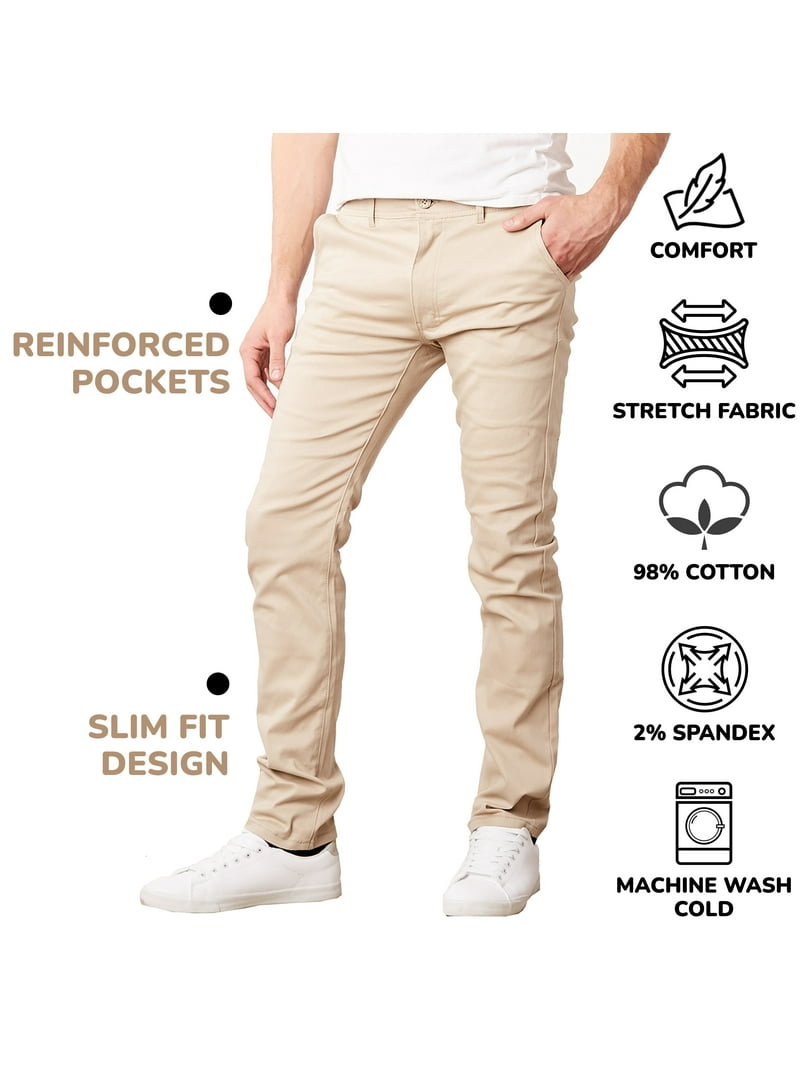 Galaxy by Harvic Mens Slim Fit Cotton Stretch Chino Pants, 2 Packs