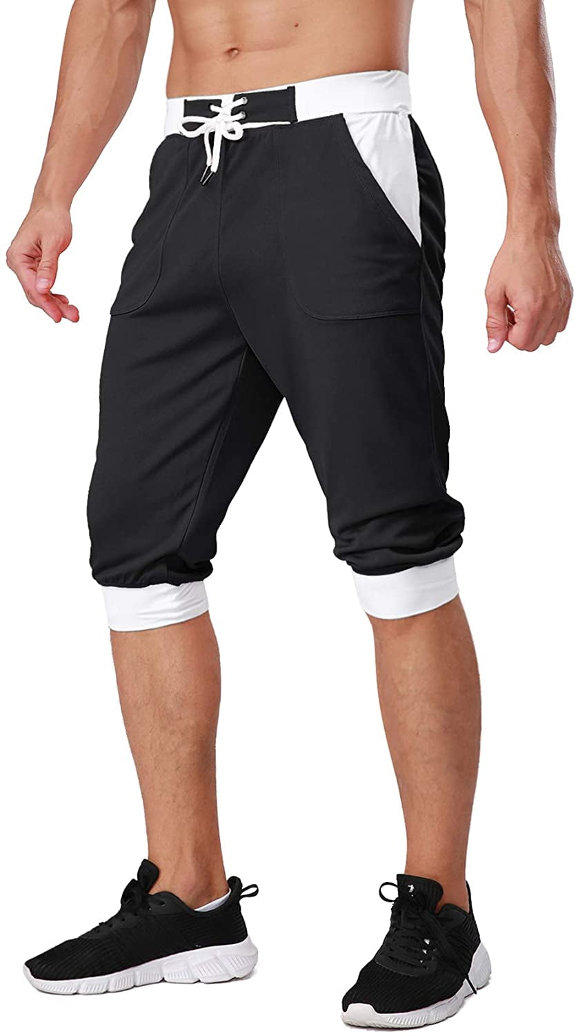 QWZNDZGR Men's 3/4 Running Long Shorts Mesh Gym Workout Jogger Sweat