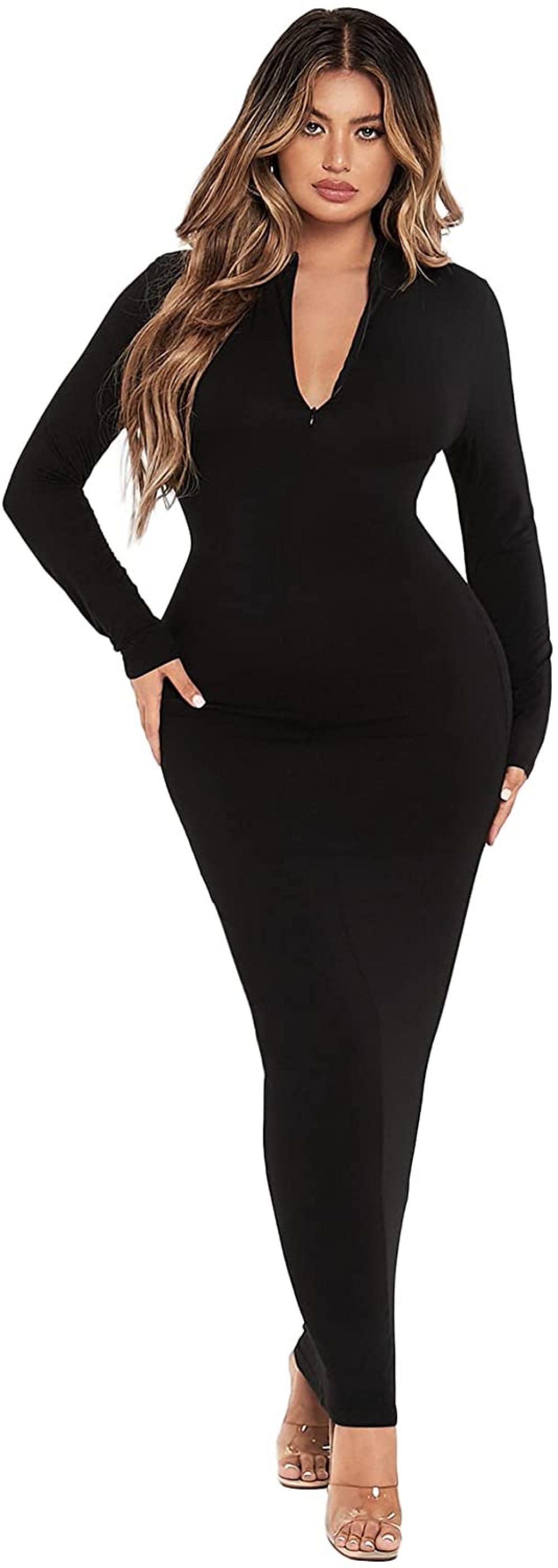 SheIn Womens Quarter Zip Bodycon Dress 