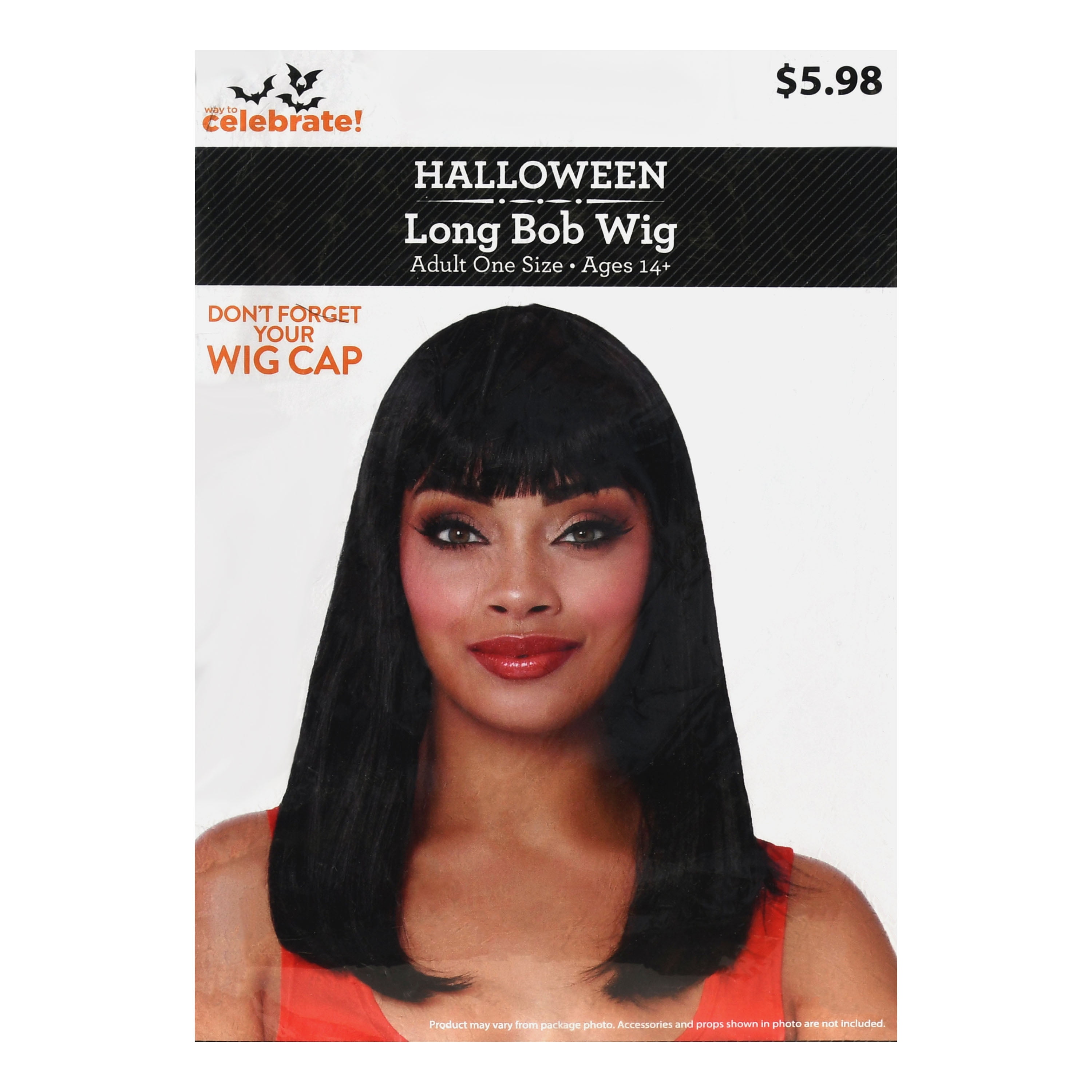 Long Black Bob Wig Adult Women’s Halloween Accessory