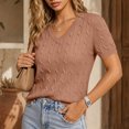 thumbnail image 6 of AHTJRT Women's Sweater Short Sleeve V Neck Lightweight Cable Knit Spring Summer Breathable Work Business Casual Pullover Tops Rose Gold XXL, 6 of 7