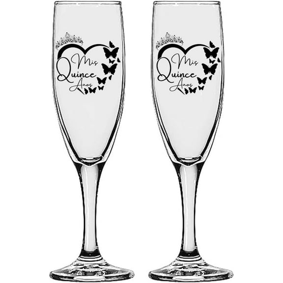 GIFTS INFINITY UV Printed Mis Quince Anos Champagne Flutes Set of 2 Toasting Glasses (QA-10)