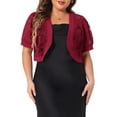 thumbnail image 2 of DARING DIVA Women's Plus Cropped Cardigans Floral Lace Bolero Shrugs 1X Burgundy, 2 of 6