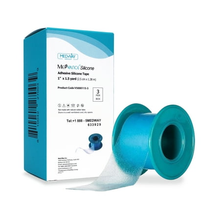 MedVance Soft Silicone Tape with Perforation for Easy Cut Size - 1" Width (3 Pack, 1.5 Yards)