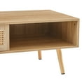 thumbnail image 5 of 2-Tier Coffee Table, 41" Modern Accent Table with Rattan Sliding Door, Adjustable Feet, Open Storage, Wood Center Table for Living Room, Bedroom, 5 of 9